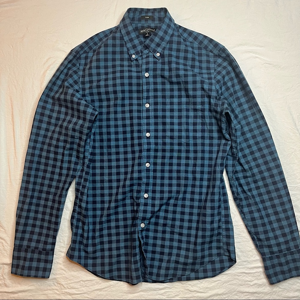 J. Crew Mercantile Long- Sleeve Flex Shirt - (M) - Blue Plaid